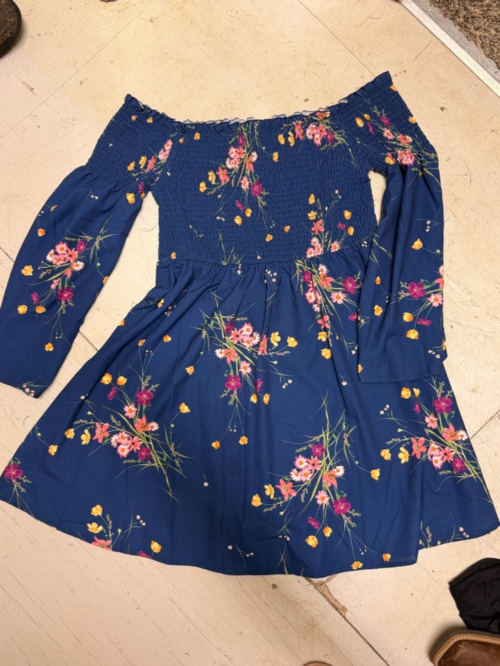 Off-Shoulder Navy Floral  Dress